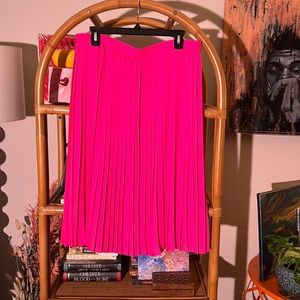 JCrew bright pink pleated lined midi skirt